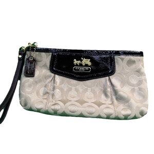 Authentic Coach Black and Tan Wristlet Clutch with Box and Dust bag